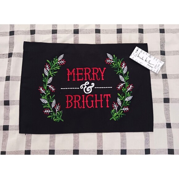 NWT Nicole Miller XMAS Bib Full Apron Blk/Cream Linen/Cotton Merry & Bright O/S - Picture 2 of 6